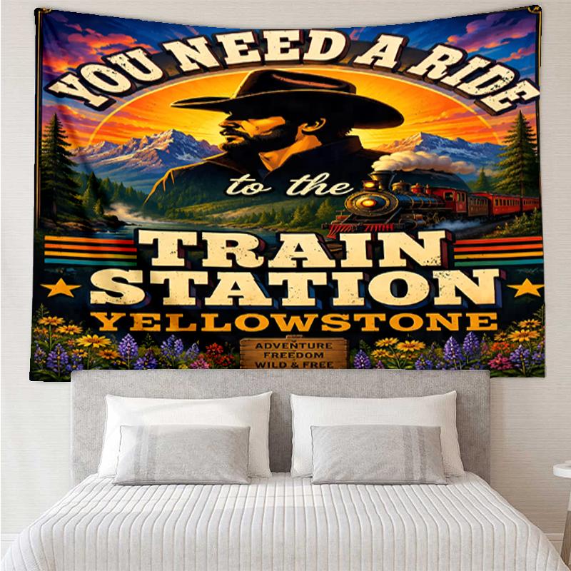 Yellowstone Print Tapestry, Backdrop, Easy Setup, Ideal for Bedroom, Office & Living Room, with Aesthetic Wall Hanging Decor.