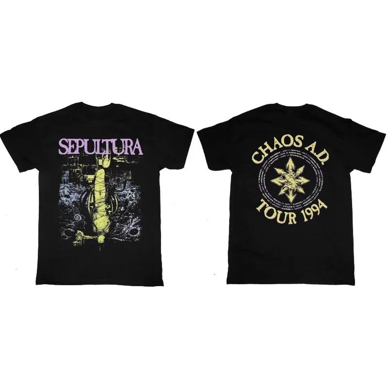 2026 SEPULTURA CHAOS A.D. Футболка с принтом TOUR 1994 Графическая Хлопок Унисекс Короткий рукав Модная Повседневная Винтажная Ретро Топы - Мужские'...