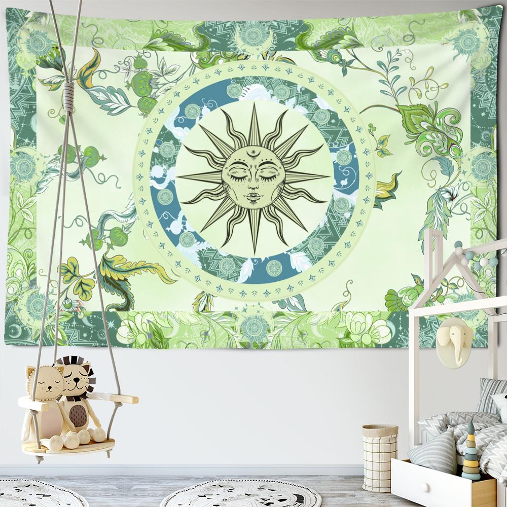 Гобелен в стиле ретро «Пылающее солнце», настенный гобелен, лоза, хиппи, мандала, тайна, колдовство, комната, художник, домашний декор