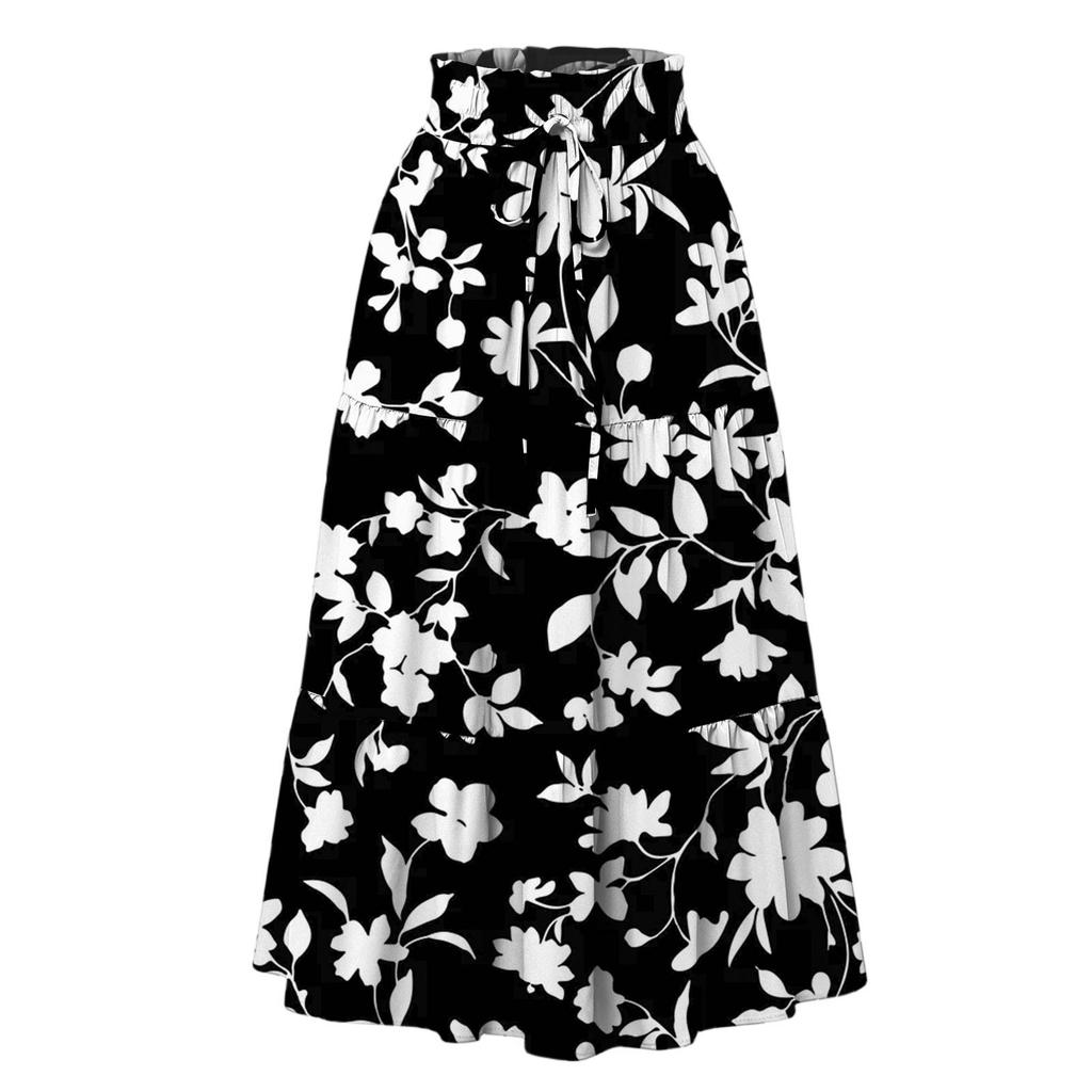 Женская модная юбка свободного покроя с цветочным принтом и эластичным поясом без карманов