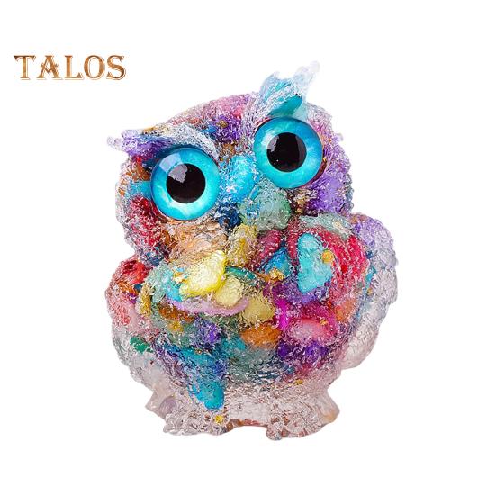 Статуэтка совы из натурального хрусталя, статуэтка совы из смолы ручной работы, наполненная хрустальными камнями, настольное украшение в виде совы для домашнего офиса, автомобиля, исцеление рейки