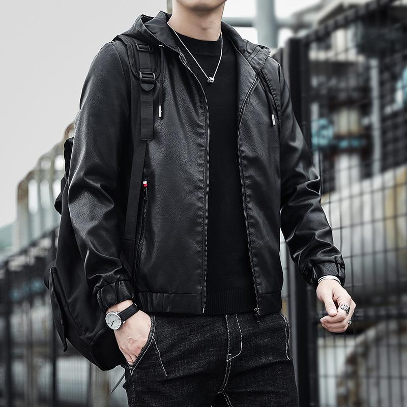 Куртка из кожи с капюшоном, мужская, осенне-зимняя, корейская, тонкая, бархатная, кожаная, трендовая, повседневная, мотоциклетная одежда, инструменты