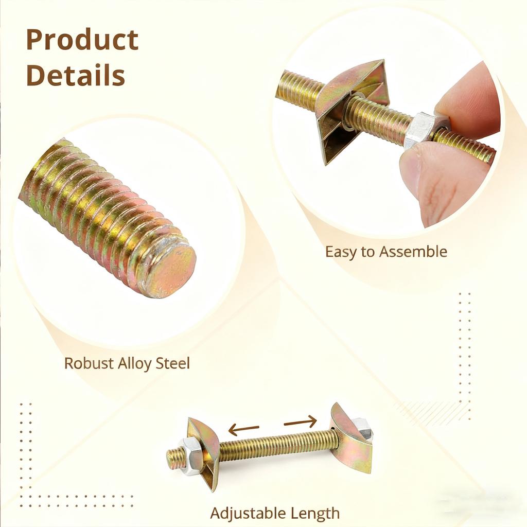 Countertop Connector Bolts, M8x80mm Joint Fasteners, Furniture Fastening Kit, Drawbolt/Bed/Butcher Block