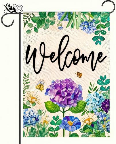 Spring Garden ag 12X18 Double Sided Small ags with Hydrangea owers Bees fo VVL YYX EEZ