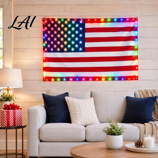 Durable Outdoor LED Flag American Light 3x5 FT Weatherproof Patriotic with Multi-Color Bright Lights for 4th of July Memorial Day Veterans