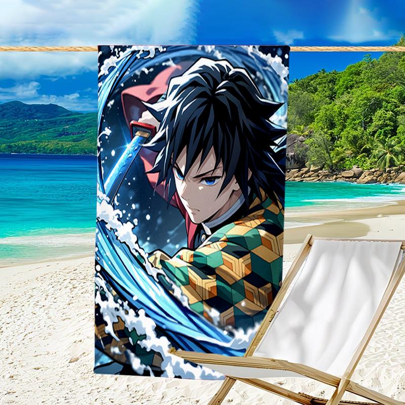 1pc Tomioka Giyuu1 Beach Towel, Beach and Seaside Swimming Pool Equipment, Fashion Pattern, Rectangular, Travel Essentials