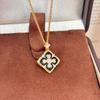 Elegant Floral Enamel Pendant Necklace Women Gold-Tone Copper Chain 41-50cm Adjustable Length Daily Wear Fashion Jewelry