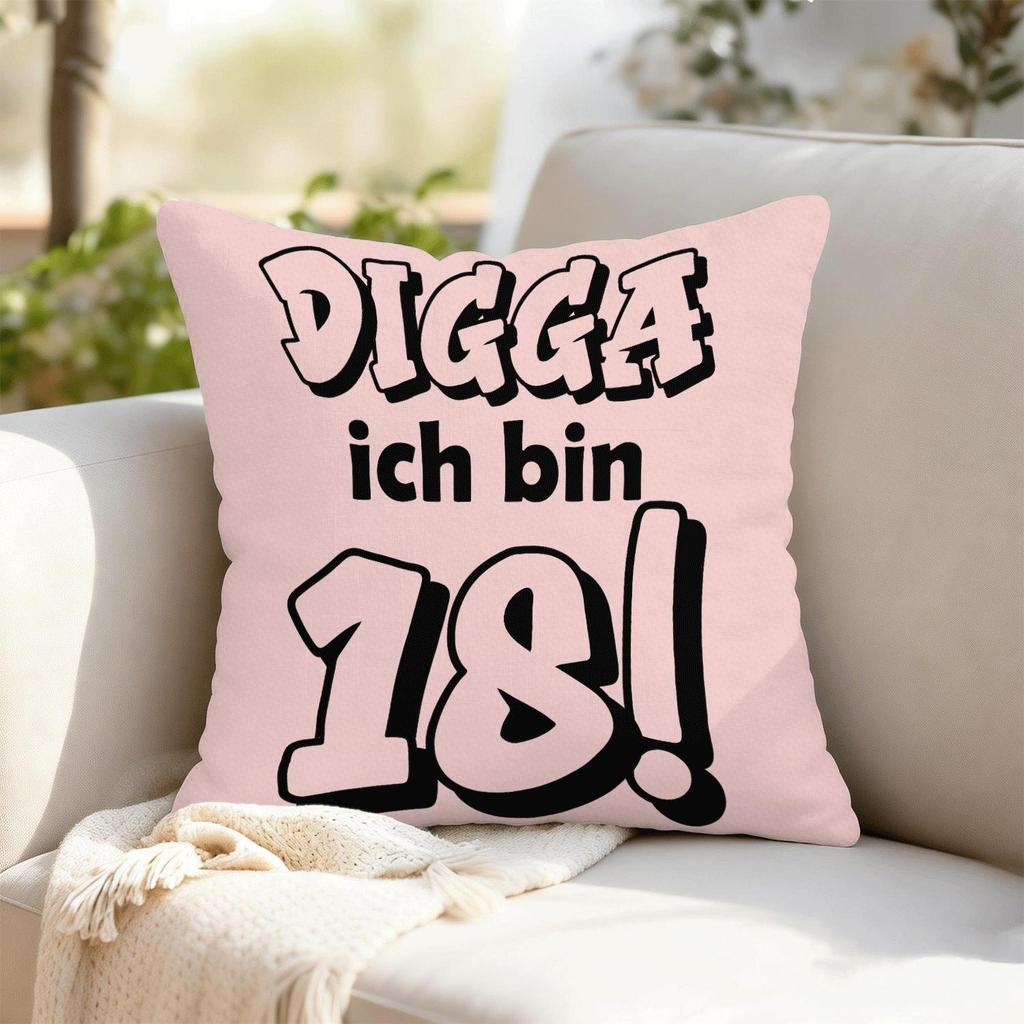 Смешная наволочка на 18-й день рождения на немецком языке Digga Ich Bin 18, Декоративная наволочка для подушки, Подарок с юмором для взрослых, Наволочка для декоративной подушки на диван