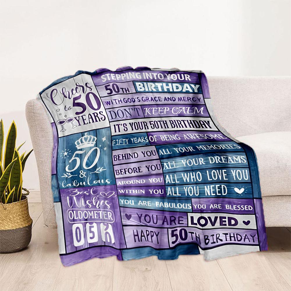 1pc 50th Birthday Celebration blanket Soft and Warm for Sofa Office Camping Travel Livingroom Great Gift for Friends and Family Comfortable