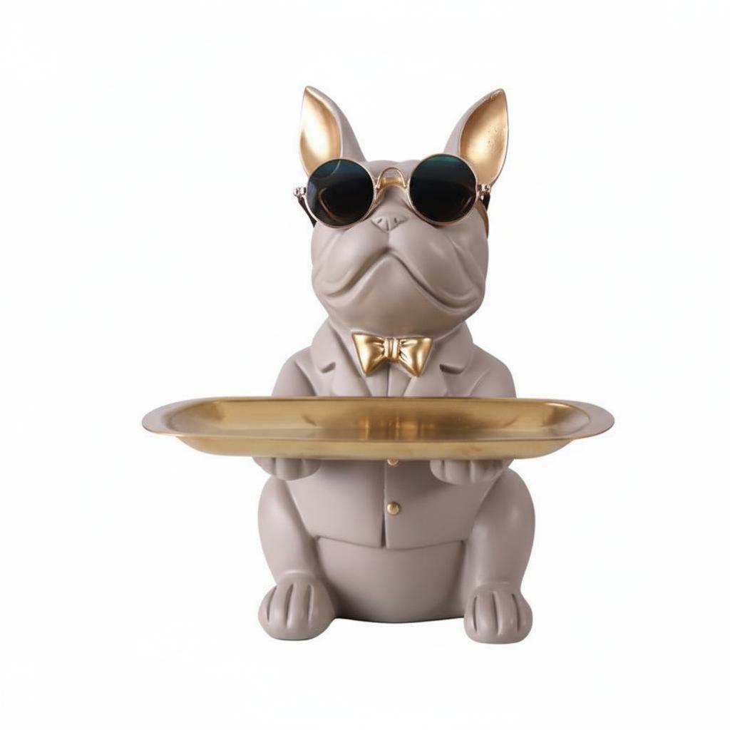 Entryway Key Bowl Stylish Design Resin Canine Storage Tray French Canine Statue Tray Attention-Grabbing-Catching Highlight