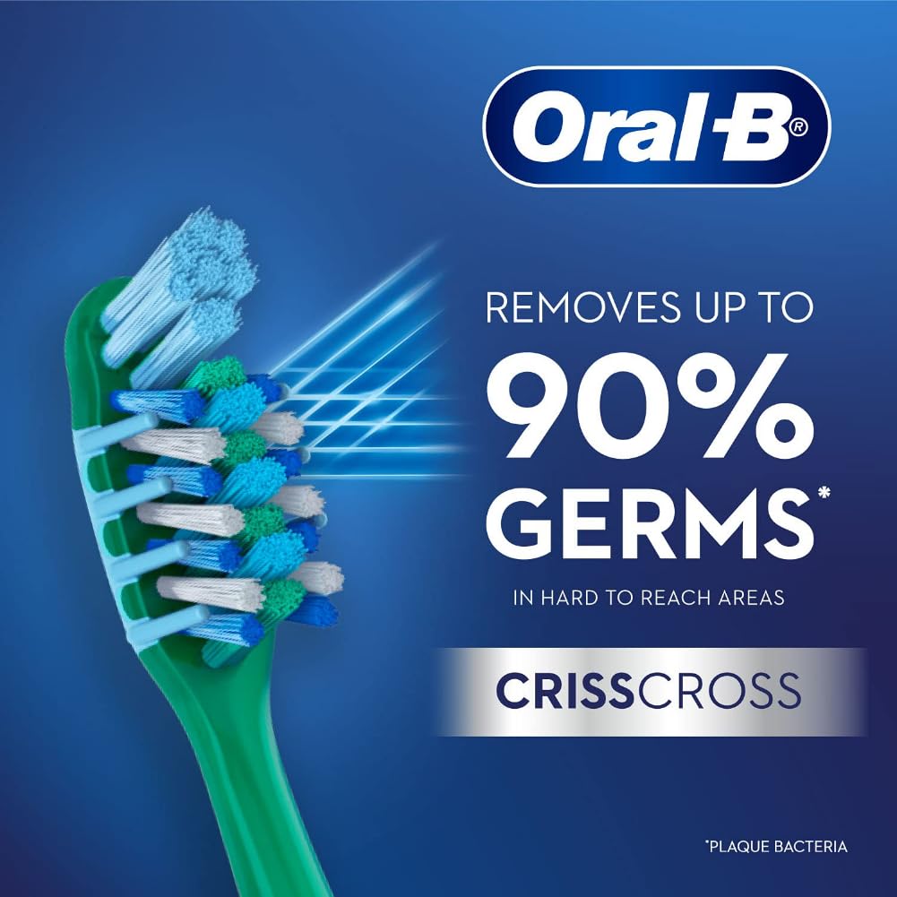 Oral-B Крест-накрест Уход за деснами Глубокая чистка Средняя жесткость Ручная зубная щетка для взрослых, Набор разноцветных зубных щеток, (Купи 2, получи 2 бесплатно)