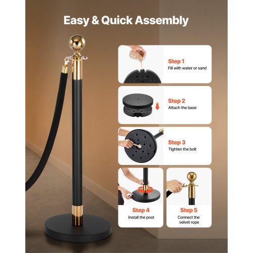 VEVOR Stanchion Post, 8 Pcs Crowd Control Barrier Set with 6 Black Velvet Ropes