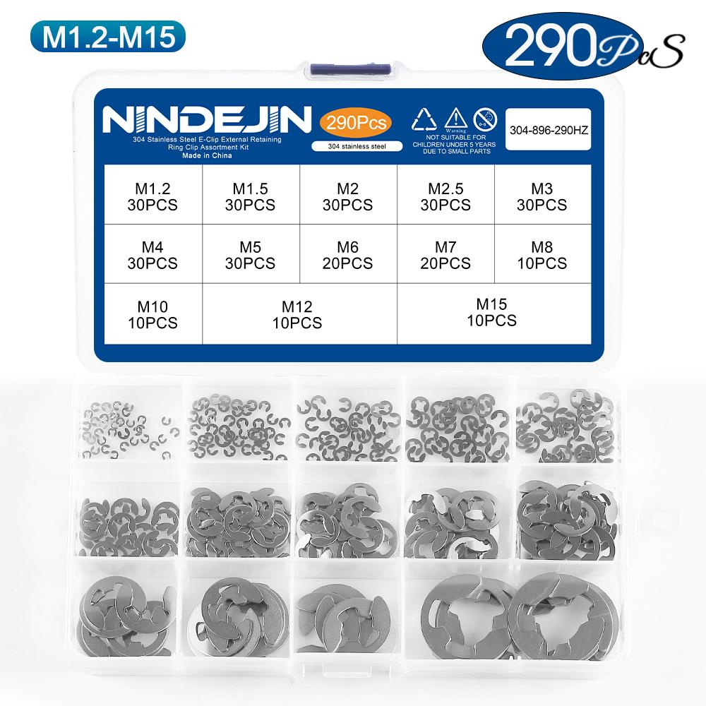 NINDEJIN E Clip Set Circlip Washer Assortment Kit Stainless Steel Carbon Steel 1.2-15mm External Retaining Clip For Shaft