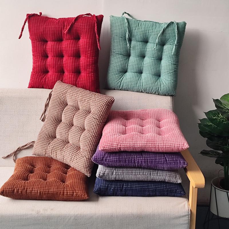 Warm Corduroy Strap Chair Cushion - Solid Color, Comfortable Chair Pad for Autumn and Winter