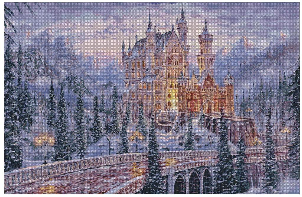 Bridge In Super Big Advanced Counted Cross Stitch Experienced Stitches 70x46 Cm Cross Stitch Winter, 100% Cotton, kits,For People,18 Stitches,500x326