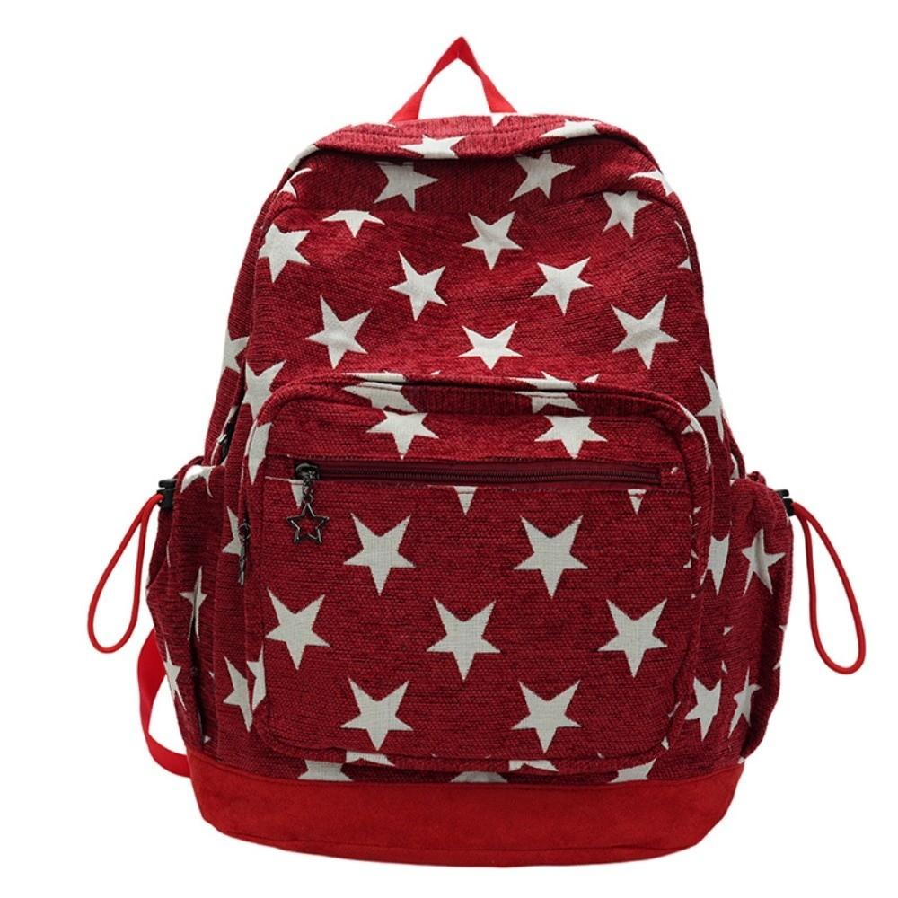 Multi-pocket Star Printing Backpack Lightweight Students Schoolbag Grey Stripes Backpack Travel
