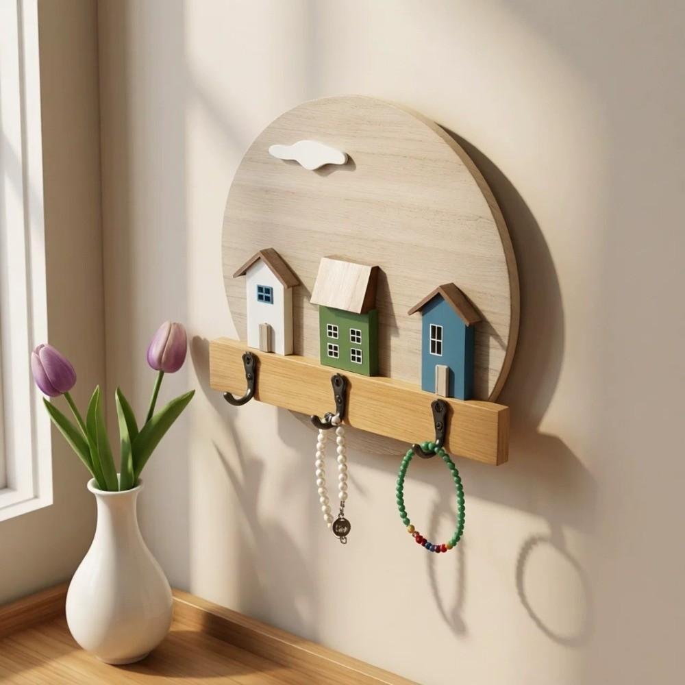 Multi Hook Wooden Wall Hook Nordic Style Entrance Key Rack Entrance Hall