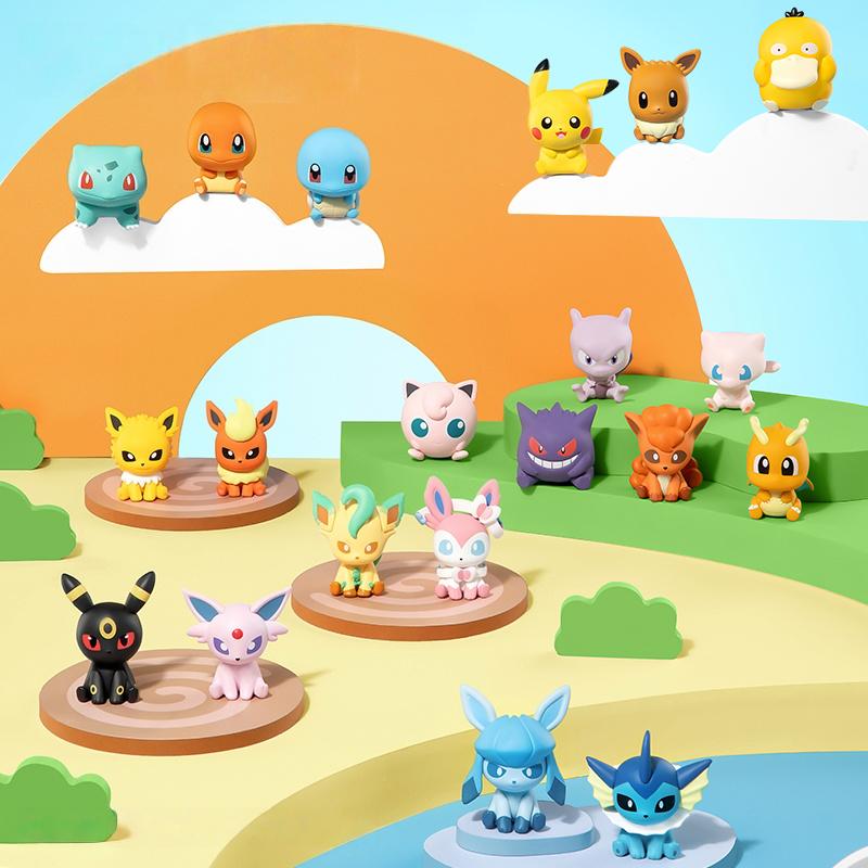 Anime Poke Ball Action Figures Mini Dolls of Dragonite Sylveon Gengar Vulpix by Genuine Original Model Ornament Toy Gift