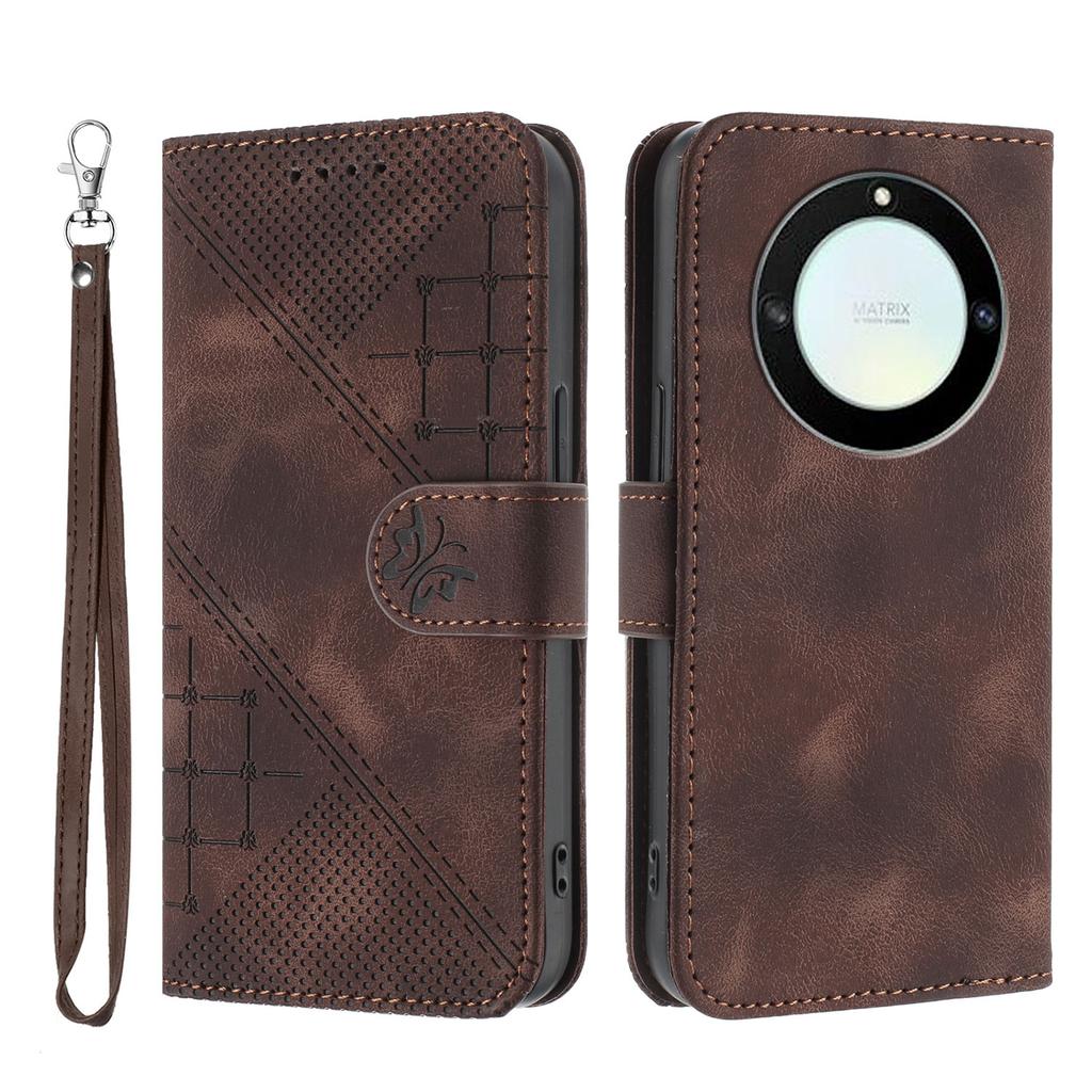 For Honor Magic5 Lite 5G/Honor X9a 5G/Honor X40 5G Leather Wallet Case Butterfly Flower Imprinted Phone Cover with Strap