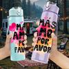 1PC Has Amor Por Favor Spanish Heart Print 750ml Color Plastic Sports Water Bottle Leakproof Flip Straw Lid Suitable for Sports Office Home Use