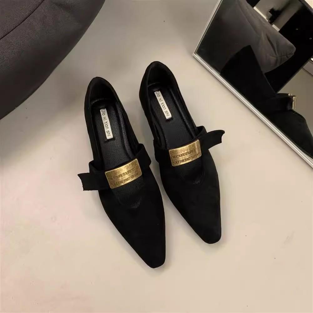 Модные женские балетные туфли с острым носком для танцев 2024 года, новые дизайнерские туфли-лоферы из замши на мягкой подошве с высоким каблуком, женская обувь