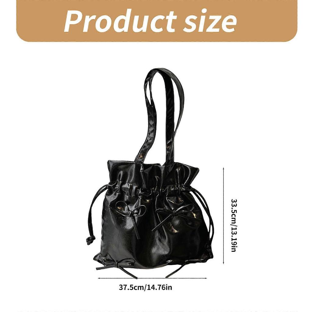 Aesthetic Armpit Bag for Women Girls Bows Shoulder Bag Handbag Student School Bag PU Leather Underarm Bag Bucket Bag White