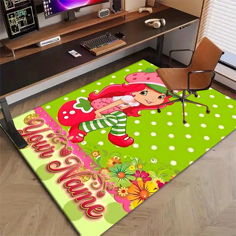Princess Strawberry Design Area Rug Personalized Name- Non-Slip, Soft & Cozy Floor Mat for Living Room, Office - Indoor/Outdoor Carpet