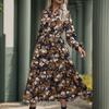 Autumn Women's Retro Printed Dress Temperament Elegant V-Neck Dress
