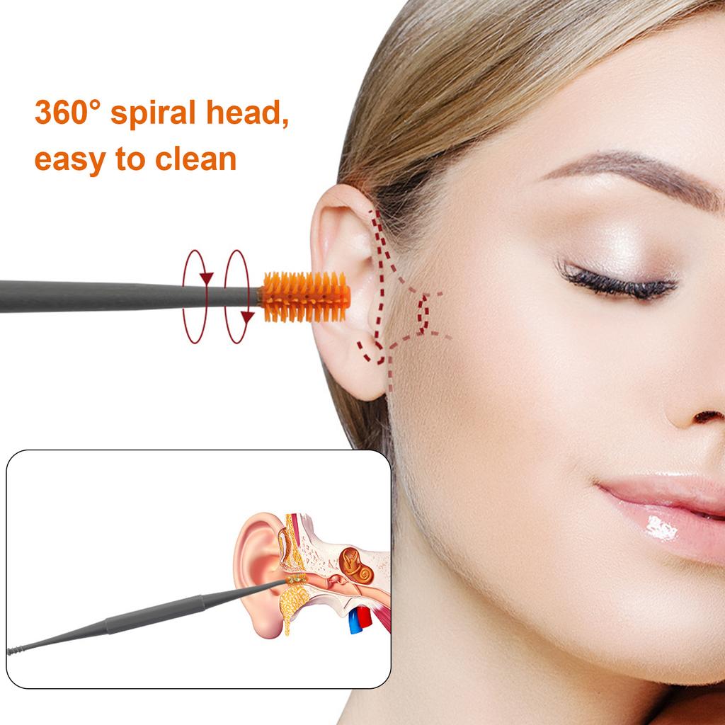 2PCS Silicone Ear Pick Double Head Ear Cleaner 360 degrees  Spiral Swab Ear Wax  Removal Tool Ear Cleaning Sticks