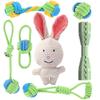 Dog Pet Toy Hexagonal Teething Stick for Dogs with Tug Rope for Cute Sound Bunny Plush Birthday Gift Box for Puppies Toys, 7-Piece Set, Ball, Puppies,