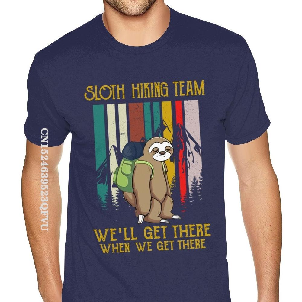 Sloth Hiking Team Мы доберемся туда, когда доберемся туда Ретро Винтажная футболка Мужская Мужская Молодежная Футболка с принтом в английском стиле Мужские футболки
