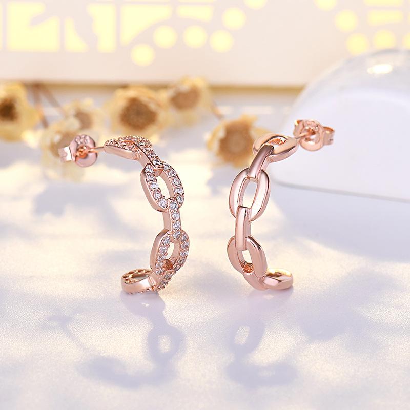 BELLA BOX S925 Sterling Silver Needle, Pig Nose, Chain Ear Studs, Rose Gold Ear Rings, Ins Style, Trendy And Light Luxury Girl