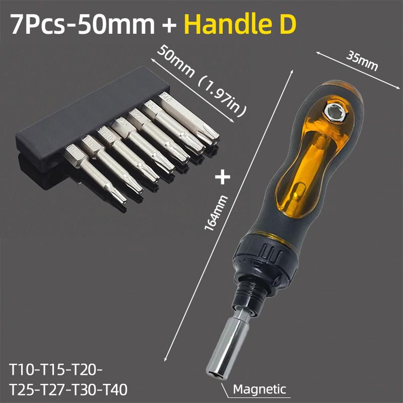 Набор насадок-звездочек T10-T40, шестигранный хвостовик 1/4 дюйма, сталь S2, магнитные, 50 мм, насадка для отвертки, трещоточная рукоятка, ручные инструменты