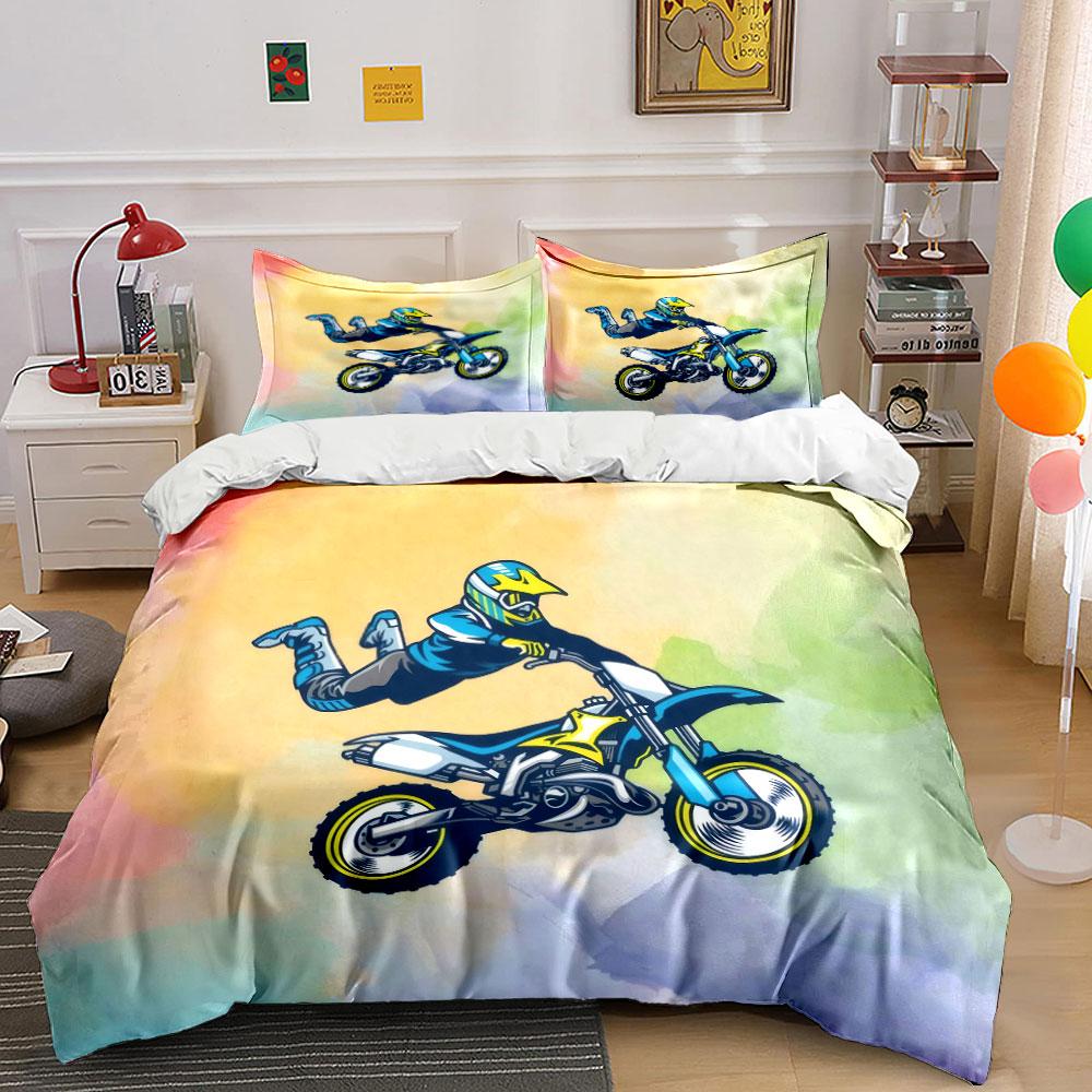 "Motorbike Stunt Artwork Set" Soft Skin-Friendly Bedding Set Includes 1 Duvet Cover And 2 Pillowcase, Gift