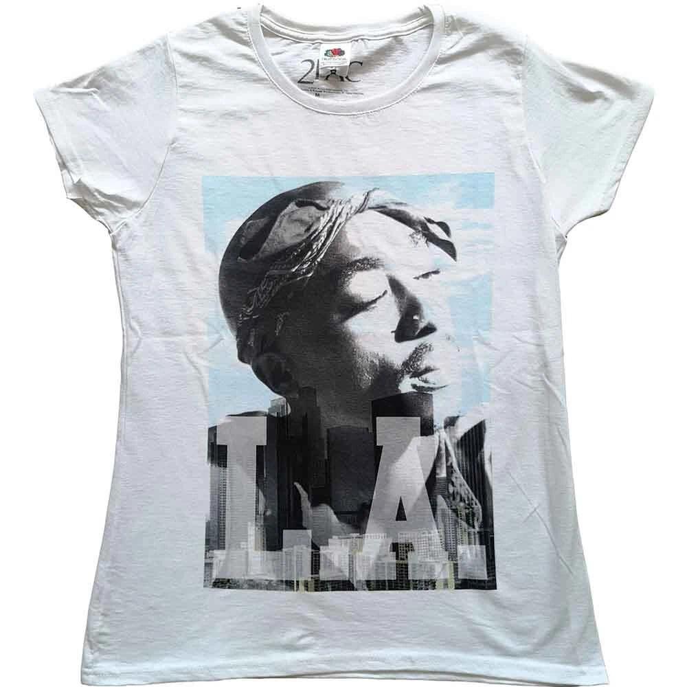 Tupac T Shirt LA Skyline Logo Official Womens Skinny Fit White XXL