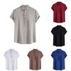 Men's Summer Thin Cotton Linen Solid Color Stand Collar Shirts Men's Casual Fashion Short Sleeve Shirts