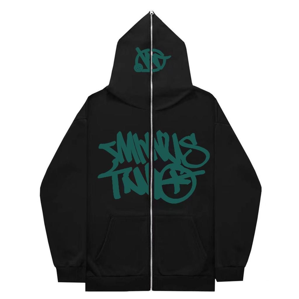 2023 Cross-border New American High Street Hip-Hop National Trend Printed Zipper Sweatshirt Trendy Fashion Versatile Couple Hoodie