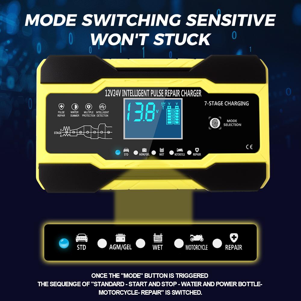 12V/ 24V Full Automatic Car Battery Charger Wet Dry Lead Acid Battery Auto Moto Lead Digital Display Battery Charger Intelligent