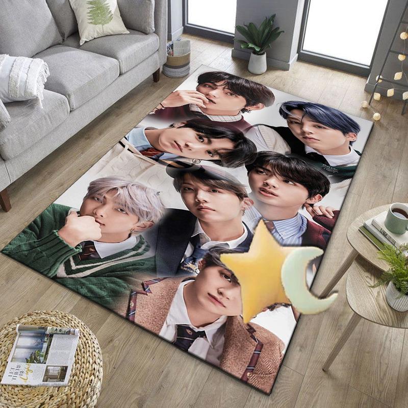 BT kpop Artwork Office Rug Chair Mat, Game Carpet, Suitable for Front Door, Bedroom, Living Room, Desk, Holiday Gift