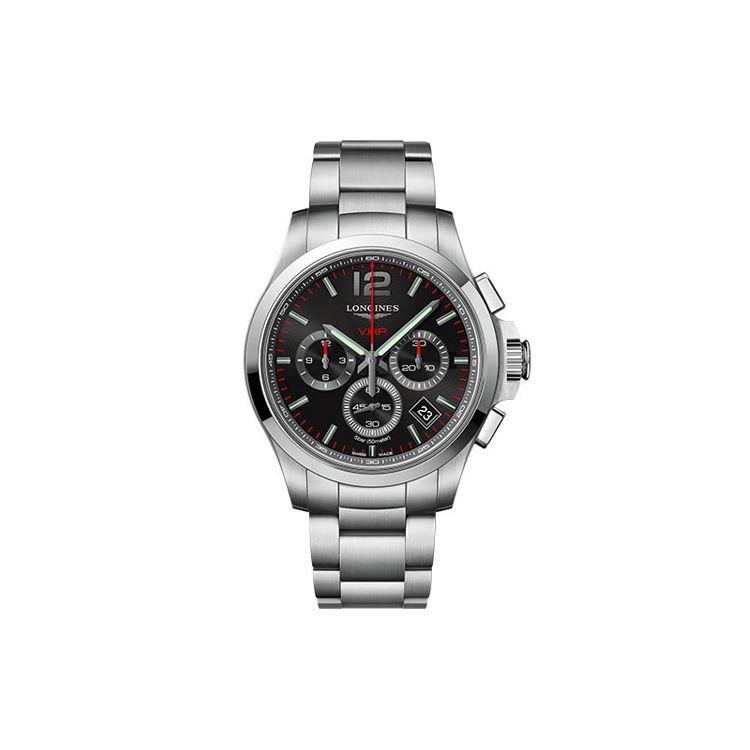 Longines Часы Conquest V.H.P Series с кварцевым механизмом, водозащитой 50 м, 42 мм, черный циферблат, корпус из нержавеющей стали, браслет из нержавеющей стали L37174566