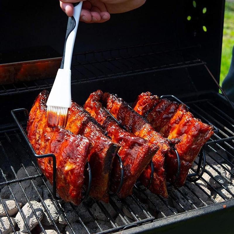Стойка для гриля LMETJMA BBQ Rib Racks с антипригарным покрытием, для жарки мяса, на гриле, вмещает 4 решетки для газового гриля JT25t