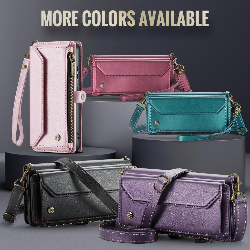 Кошелек-сумка CaseMe через плечо для Samsung Galaxy S26/S26+/S26 Ultra, на молнии, с ремешком на запястье, многофункциональный, флип, из ПУ-кожи, с держателем для карт, защитные наклейки