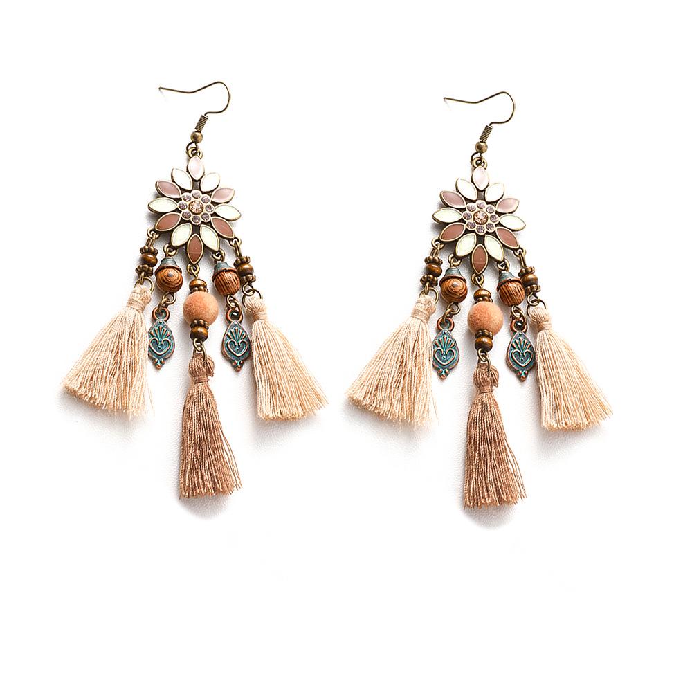 Винтажные богемные плетеные серьги с кисточками в нишевом лесном стиле