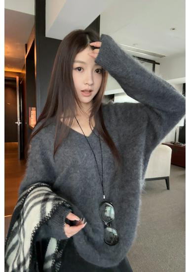 2026 A/W Fluffy Soufflé Cashmere-Silk Wool Brushed Knit Sweater