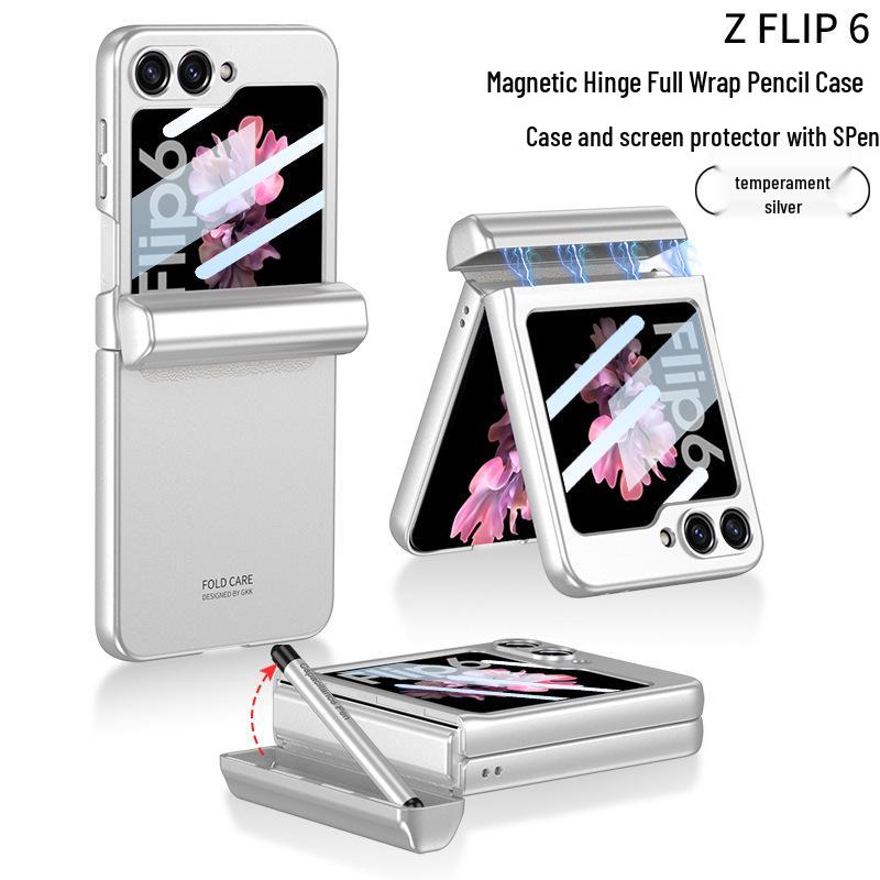 Магнитный чехол-пенал для Samsung Z Flip6: Стильный держатель со складной защитой экрана и прочным жестким корпусом