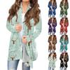 Women's Fashionable Loose-Fit Casual Cardigan With Christmas Print Mid-Length Coat