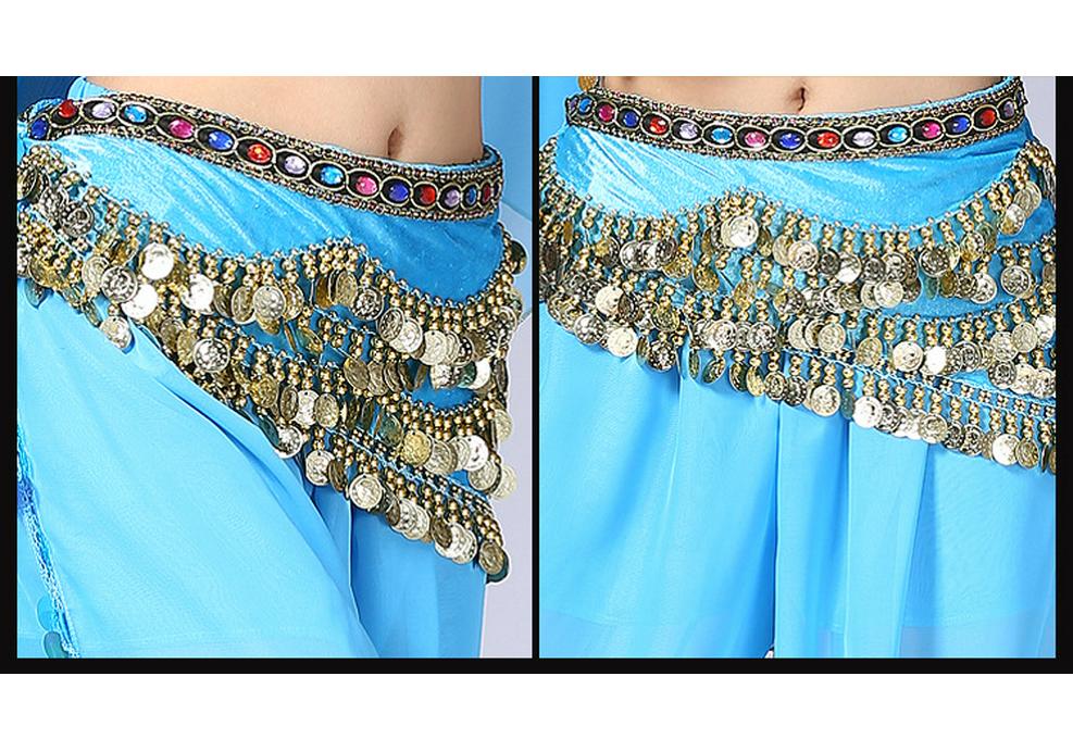 Belly Dance Waist Chain and Arm Scarf with Colored Rhinestones for Practice and Performance