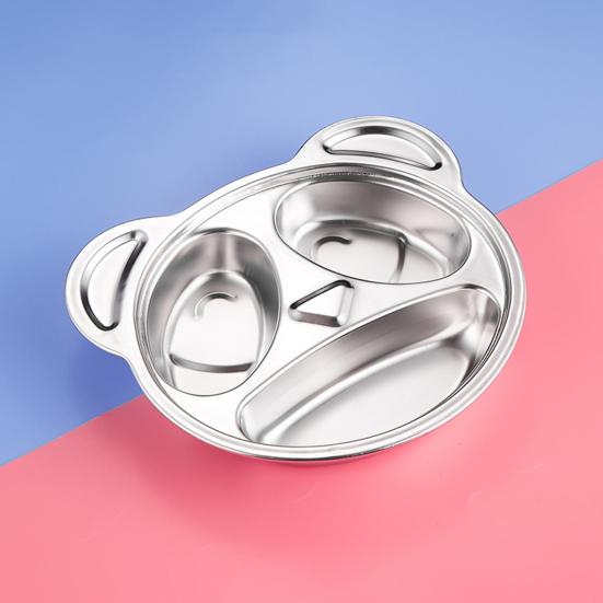 Обеденная тарелка из нержавеющей стали для детей, мультяшный дизайн, разделенный поднос, пищевой безопасный, прочный детский отсек, сервировочные блюда для закусок