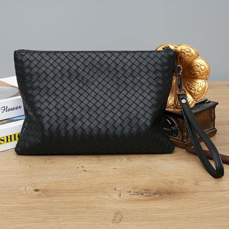 Men Casual Black Wristlet, Large Card Slot Wallet, Business Leisure Office Handbag, Mobile Phone and ID Storage Pouch