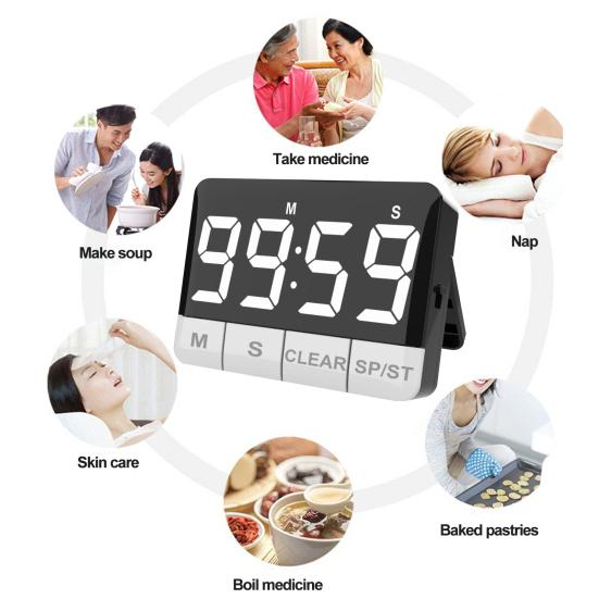 Kitchen Timer 120dB Loud Alarm Large LED Display Energy-saving Magnetic Countdown Multi-purpose Portable Timer